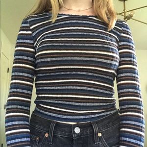 BLUE STRIPED CROPPED LONG SLEEVE